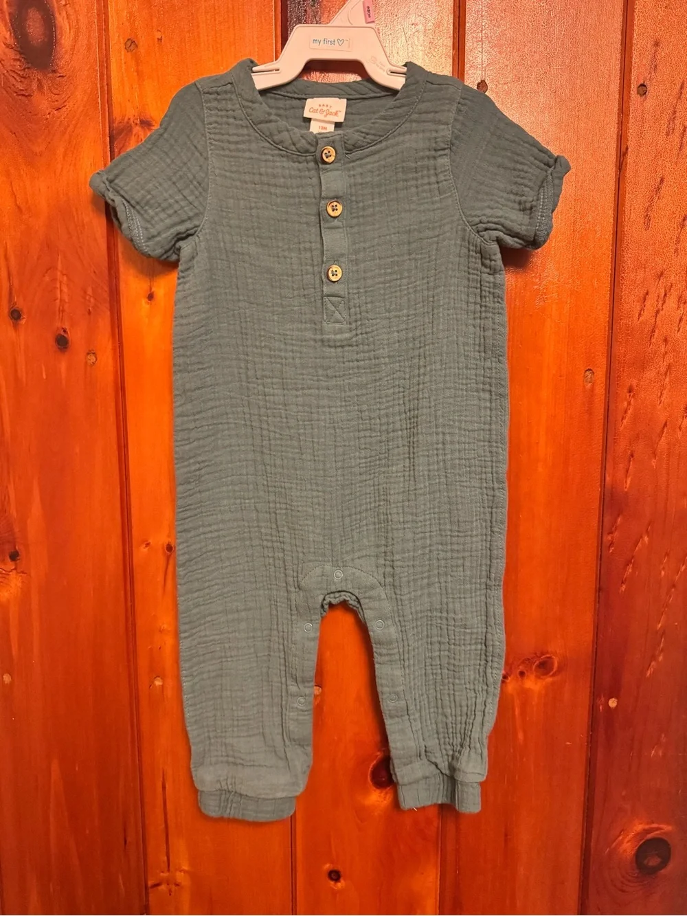 Sage Green Gauze Short-Sleeve Footie